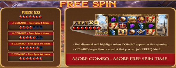 COMBO FREE SPIN ROMA ฟรีสปินที่จะเกิดขึ้นภายในเกม
