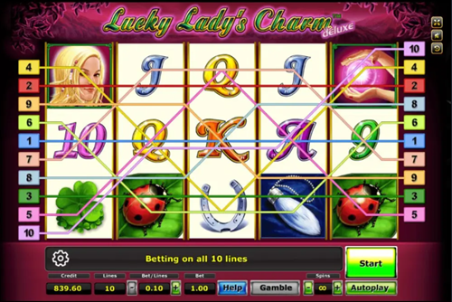 เส้นไลน์จ่ายเงินรางวัลในเกมสล็อต Lucky Lady Charm